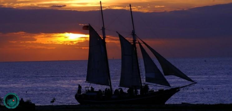 Ship in outline at sunset in Key West