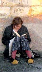 Anna reading on fort wall