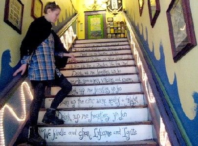 Words on the stairs leading to the Pirate Haus in St. Augustine