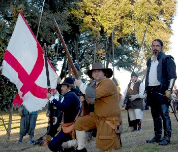 The Buccaneers dramatically positioned around the flag 