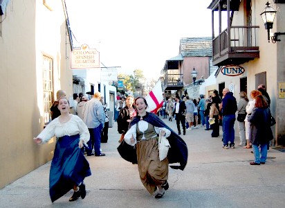 Girls running through the streets